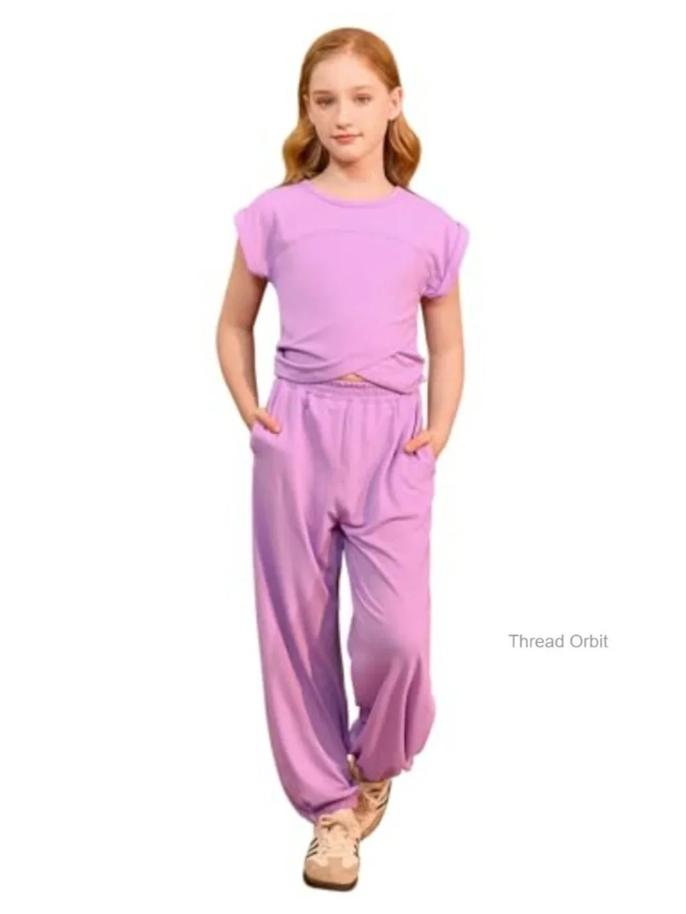 Girls 2 Piece Athletic Outfit Set Cropped Top Wide Leg Sweatpants Tracksuit